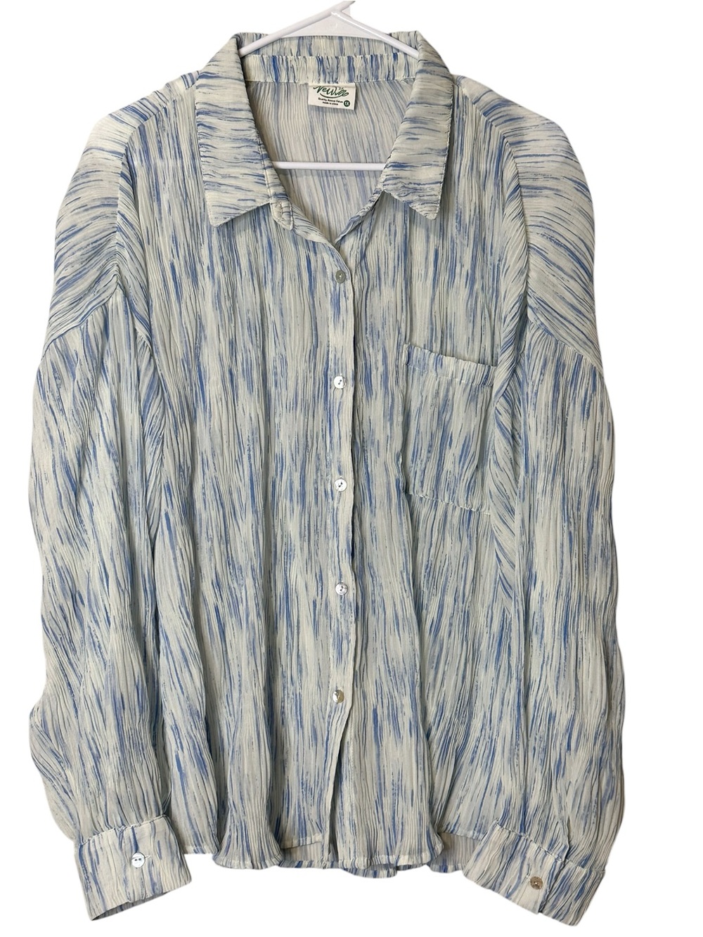 New In Crinkle Button Shirt Oversized Boho Coastal Resort Fisherman Poet 1X